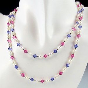 Pearl, Crystal, and Sterling Silver Necklace